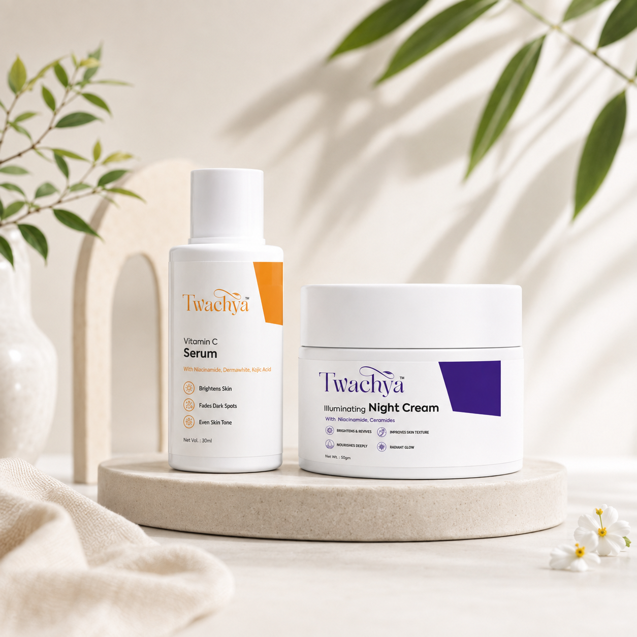 Glow By Day. Care By Night. Vitamin C Serum + Night Cream